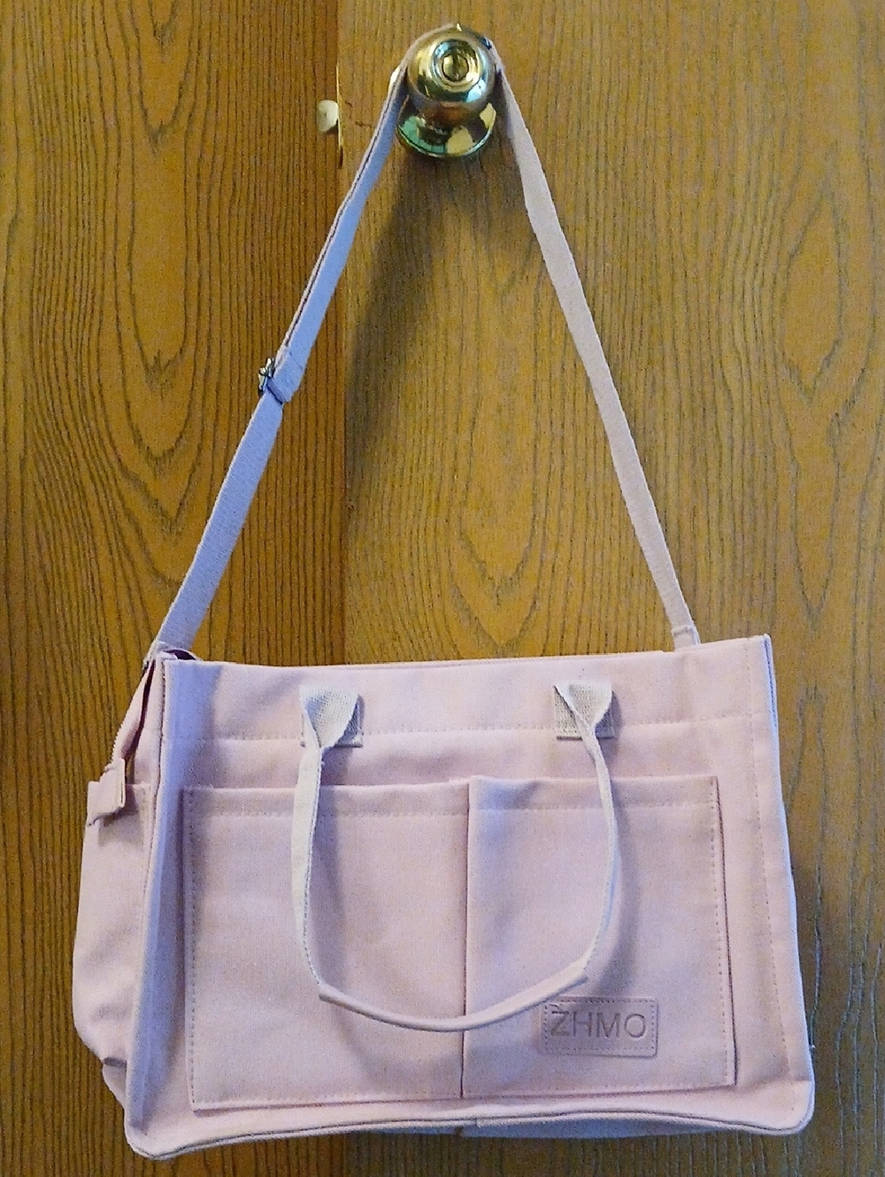 Lavender Canvas Shoulder Bag with Front Pockets